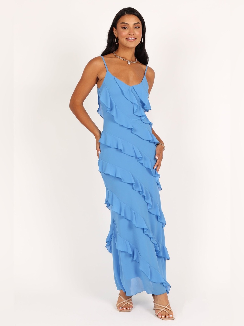 Petal & Pup Ciao Ruffles Maxi Dress Size Medium Blue New